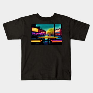 London City Street View At Night In Neonlight / London, England Kids T-Shirt